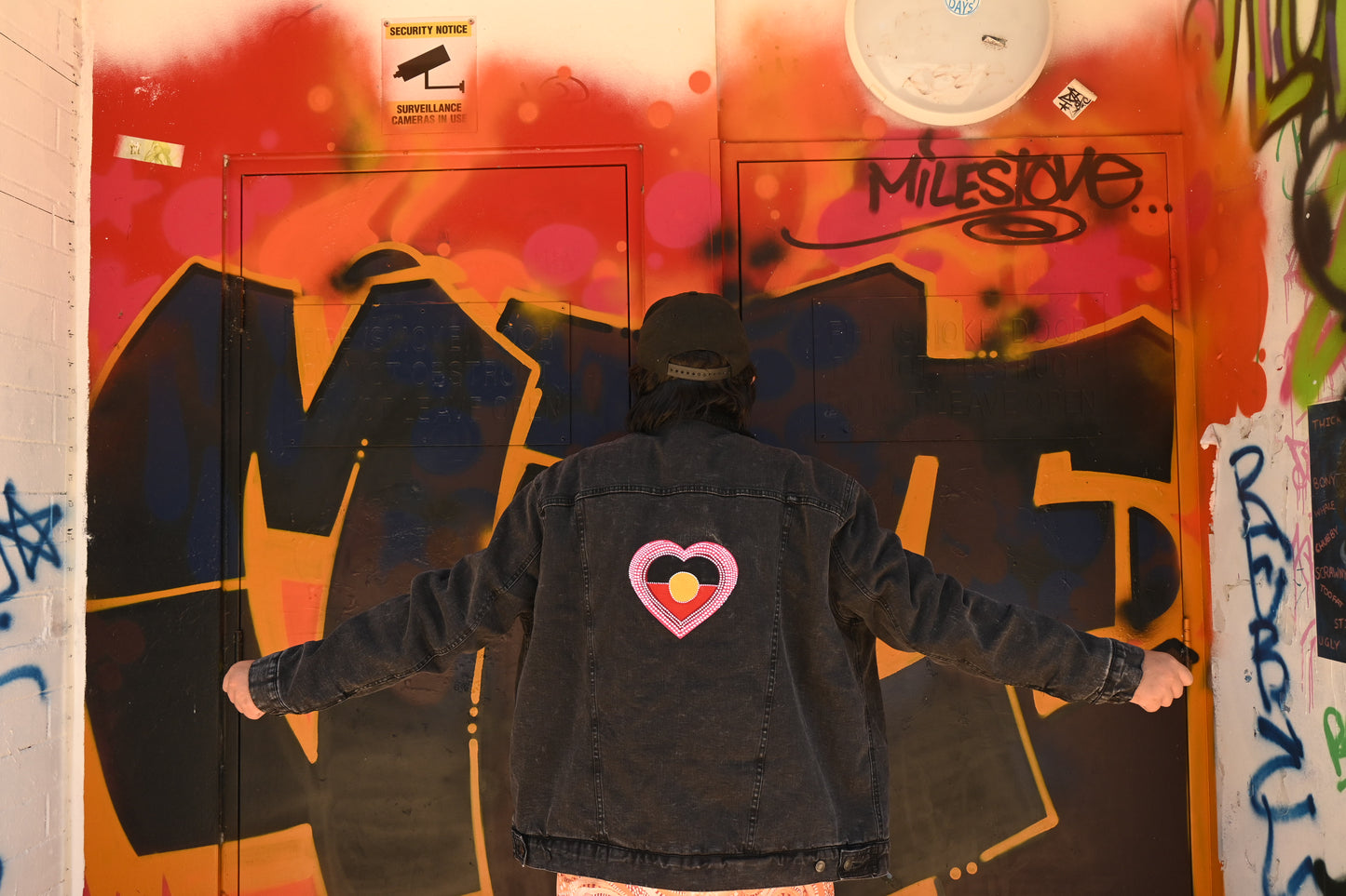 “Love” denim sherpa jacket