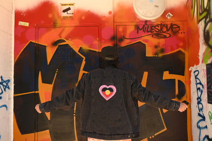 “Love” denim sherpa jacket