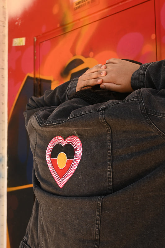 “Love” denim sherpa jacket